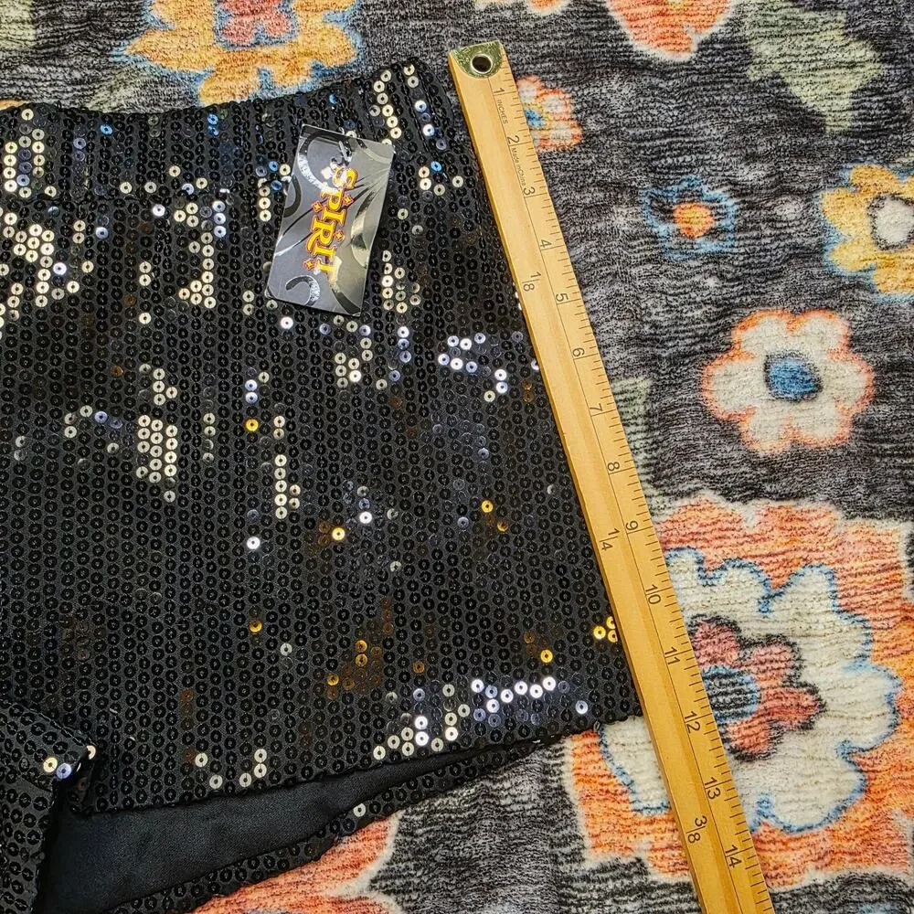New Spirit Halloween Black Sequin Shorts XL High Rise Sparkle Party Glam Costume